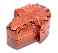 Brave Wings Hand Carved Wooden Trinket Puzzle Box ~ Dragon Head ~ OOAK Ornament Sculpture Figurine Statue Unique Table Decoration Home Decor Gift for Christmas and Birthdays ~ 4242