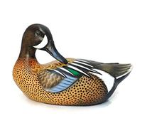 Brave Wings Wooden Decoy Duck - Blue-winged Teal 21cm - Unique Table Decoration, Home Decor Hand Carved Wooden Garden Bird Sculpture Figurine Statue Gift for Birthdays ideal ~ 98