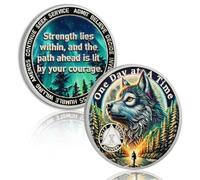 Brave Wolf 10 Year Sobriety Coin, One Day at a Time AA Coin, Sobriety Gift