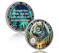 Brave Wolf 18 Year Sobriety Coin - One Day at a Time AA Coin, Alcohol Free Recovery Chip with Token Capsule, Inspirational Sobriety Gifts for Men & Women