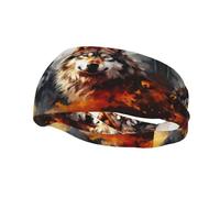Brave Wolf in Flames Sweat Band Headband for Men Women - Athletic Stretchable Breathable for Running Gym Tennis Yoga & All Sports