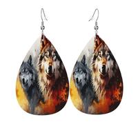 Brave Wolf in Flames Women's Teardrop Leather Earrings - Lightweight PVC Dangle Earrings, 925 Silver Hooks, Double-Sided Prints | Hypoallergenic Gift