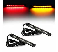 BRAVECOW 2x Universal LED Strip Motorcycle Tail Light with Turn Signals, 17 LED Flexible Brake Stop License Plate Lights Integrated (Amber Red)