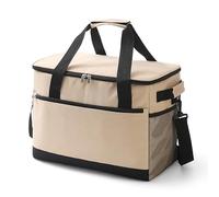 BRAVECOW 30L Insulated Cooler Bag Leak-Proof Portable Adjustable Straps Multi-Pockets for Camping, Travel, BBQ, Picnics (Beige)