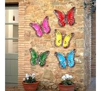 BRAVECOW 5 PCS Metal Butterfly Ornaments Garden Outdoor Colorful Wall Art Hanging Butterfly Decorations Outside Shed Fences Yard Lawn Garden Fence Decor