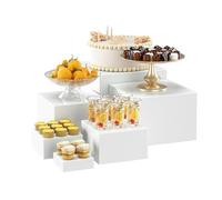BRAVECOW Buffet Risers, 6PCS White Acrylic Food Risers Dessert Table Display Stands for Buffet Table, Show Cake Dessert Collectibles Jewelry Figures