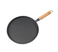 BRAVECOW Cast Iron Skillet Pancake Pan Round Griddle Thick Nonstick Egg Frying Pan Tortilla Crepe Pan Anti-scalding Wooden Handle Uncoated 26cm
