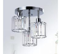 BRAVECOW Modern 3-Light Crystal Chandelier Ceiling Light, Chrome Semi-Flush Mount Dimming Function for Living Room, Bedroom & Kitchen Rust-Resistant (Chrome)