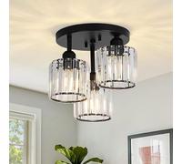 BRAVECOW Modern 3-Light Crystal Chandelier Ceiling Light, Chrome Semi-Flush Mount Dimming Function for Living Room, Bedroom & Kitchen Rust-Resistant (Black)
