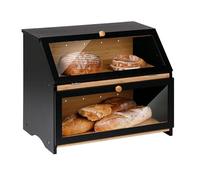 BRAVECOW Natural Bamboo Bread Bin, Double Layer Bread Bin with Lid, Bread Basket, Bread Storage, Black Bread Storage Box, Large Bread Box, 39 x 25 x 32 cm (Black, 39 x 25 x 32 cm)