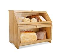 BRAVECOW Natural Bamboo Bread Box, Bread Basket Wood Double Layer, with Lid, Bread Basket, Bread Storage, Fresh Bread Storage Box, Bread Container, Large, 39 x 25 x 32 cm (Bamboo, 39 x 25 x 32 cm)