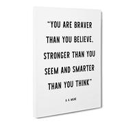 Braver Than You Believe Typography Quote Canvas Print | Gallery Wrapped 30mm Frame Wall Art | 20x14 inches | Ready to Hang | Modern Typography Picture | Living Room Bedroom Lounge Office