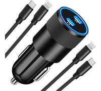 Braveridge ?MFi Certified?iPhone Car Charger Fast Charging, 60W Dual PD Car Power Cigarette Lighter USB-C Car Charger+2Pack Type-C to Lightning Braided Cable for iPhone 14 13 12 11 XS Max Mini X iPad