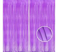 BRAVESHINE 2PCS Pastel Purple Foil Fringe Curtain Party Decorations - 3.3x8.2ft Purple Tinsel Curtain Backdrop Photo Booth Props For Birthday Halloween Mardi Gras Valentine Princess Mermaids Hen Party