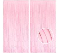 BRAVESHINE Easter Decorations Pastel Pink Foil Fringe Curtain Party Backdrop - 2PC 3.2x8.2ft Tinsel Curtain Photo Booth Props For Girls Birthday Princess Spring Tea Galentines Party Decorations
