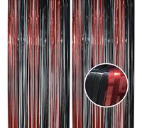 BRAVESHINE Graduation Decorations 2PCS Black Red Foil Curtain Party Decorations - 3.3x8.3ft Tinsel Curtains Photo Backdrops Wall Door Streamers for Scary Strange Things Witches Spiders Halloween Party