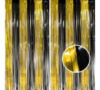 BRAVESHINE New Years Eve decorations 2026 Black and Gold Tinsel Backdrop - 2PCS 3.3x8.2ft Glitter Foil Fringe Curtain Party Streamers Photo Booth Props for Retirement Prom Graduation Party Decorations