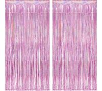 BRAVESHINE Pink Foil Fringe Curtain Backdrop - Valentines Day Decorations Tinsel Metallic Curtain Photo Backdrop for Girls Princess Birthday Hen Wedding Disco Christmas Party Decorations - 2Pcs 1x2.5m