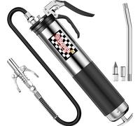 Bravex Grease Gun Heavy Duty 6000 PSI W/Quick Release Coupler Pistol Grip Grease Gun Kit with 14 oz Capacity - 18 inch Flex Hose Silver