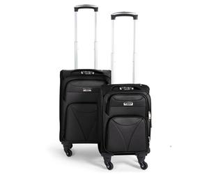 Bravich 2pcs Cabin Suitcase Set - Black. Small Suitcases with Wheels, Luggage Suitcase for Carry On Suitcase. Lightweight Suitcase with Soft Shell Case & Expandable Handle, Perfect for Hand Luggage.