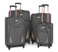 Bravich 4 Piece Luggage Set, Lightweight Soft Shell Suitcase Set with 360 Wheels & Combination Lock, for Carry On Luggage, Hand Luggage & Check in Luggage - 20" + 26" + 29" + 32" - Grey & Beige