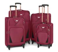 Bravich 4 Piece Luggage Set, Lightweight Soft Shell Suitcase Set with 360 Wheels & Combination Lock, for Carry On Luggage, Hand Luggage & Check in Luggage - 20" + 26" + 29" + 32" - Red & Black