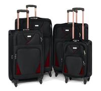 Bravich 4 Piece Luggage Set, Lightweight Soft Shell Suitcase Set with 360 Wheels & Combination Lock, for Carry On Luggage, Hand Luggage & Check in Luggage - 20" + 26" + 29" + 32" - Black & Red