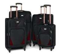 Bravich 4 Piece Luggage Set with 360 Wheels - 20"+26"+29"+32" - Black & Red | Lightweight Soft Shell Suitcase Set with 360 Wheels & Combination Lock, for Carry On Luggage, Hand Luggage & Check in Luggage