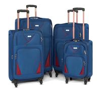 Bravich 4 Piece Luggage Set with 360 Wheels - 20" +26"+29"+32" - Navy & Red | Lightweight Soft Shell Suitcase Set with 360 Wheels & Combination Lock, for Carry On Luggage, Hand Luggage & Check in Luggage