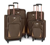 Bravich 4 Piece Soft Shell Luggage Set - 20"+26"+29"+32" - Coffee & Beige | Lightweight Soft Shell Suitcase Set with 360 Wheels & Combination Lock, for Carry On Luggage, Hand Luggage & Check in Luggage