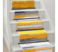 Bravich Abstract Lines Yellow, Grey & White Hallway Runner Rug, Hessian Backed Flexible Stair Carpet Runner, Extra Long Length, Ideal for Stairs, Hallways & Kitchens 60x450CM (2'X15')