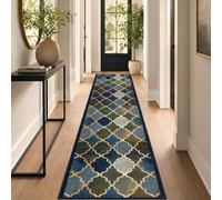 Bravich Anejo Blue Non Slip Hallway Runner Rug, Washable Hall & Stair Carpet Runner, Anti Slip Rubber Backed, 9mm Low Pile Fits Under Doors, 66 x 91 cm (2ft 2in x 3ft)
