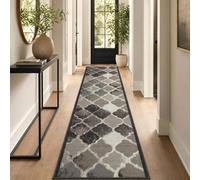Bravich Anejo Grey Non Slip Hallway Runner Rug, Washable Hall & Stair Carpet Runner, Anti Slip Rubber Backed, 9mm Low Pile Fits Under Doors, 66 x 91 cm (2ft 2in x 3ft)