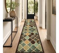 Bravich Anejo Teal Non Slip Hallway Runner Rug, Washable Hall & Stair Carpet Runner, Anti Slip Rubber Backed, 9mm Low Pile Fits Under Doors, 66 x 91 cm (2ft 2in x 3ft)
