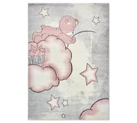 Bravich Bear Kids Rug Pink 160 x 230 cm (5ft3 x 7ft7), Nursery Soft Bedroom | Play mat, OEKO-TEX tested polypropylene, hessian backed, floor carpet, boys girls toddler baby, non shed, round, cosy, modern
