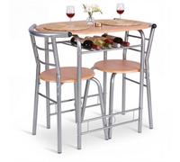 Bravich Beech & Silver 3 Piece Compact Dining Set, Bistro Table & 2 Chairs