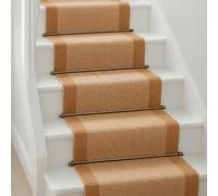 Bravich Beige Border Hallway Runner Rug, Hessian Backed Flexible Stair Carpet Runner, Extra Long Length, Ideal for Stairs, Hallways & Kitchens 60x180CM (2'X6')