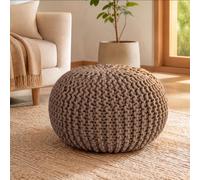 Bravich Beige Chunky Knitted Pouffe Footstool - 50Cm Round