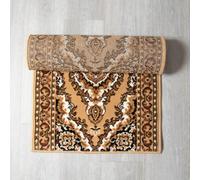 Bravich Beige Traditional Medallion Hard Wearing Runner Mat - Texas - 60X240Cm (2'x8')