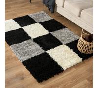 Bravich Black Checked Tartan Shaggy Rug 160 X 230Cm (5'3" X 7'7")
