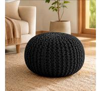Bravich Black Chunky Knitted Pouffe Footstool - 50Cm Round
