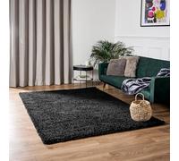 Bravich Black Shaggy Rug, 5cm Pile, 110 x 160 cm (3'7" x 5'3") | Lounge bedroom rugs, thick soft fluffy deep pile carpet, hessian backing grips floors, shed free polypropylene, kitchen, cosy