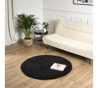 Bravich Black Shaggy Rug, 5cm Pile, 120 cm Round (4') | Hallway rugs, thick soft fluffy deep pile carpet, hessian backing grips floors, shed free polypropylene, living room, durable