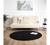 Bravich Black Shaggy Rug, 5cm Pile, 150 cm Round (5') | Lounge bedroom rugs, hessian backing grips floors, shed free polypropylene, stain resistant hypoallergenic, dining nursery xl