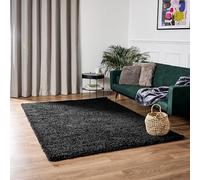 Bravich Black Shaggy Rug 80 x 150cm (2'7" x 4'11") 5cm Pile Medium Thick Fluffy Living Room Hessian Backed Washable