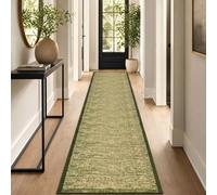 Bravich Blend Green Non Slip Hallway Runner Rug, Washable Hall & Stair Carpet Runner, Anti Slip Rubber Backed, 9mm Low Pile Fits Under Doors, 66 x 91 cm (2ft 2in x 3ft)