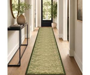 Bravich Blend Hallway Runner Green 66 x 305 cm (2ft 2in x 10ft), Hall Stair | Carpet runners for hallways, anti slip rubber backed low pile, fits under doors, landing corridor entrance floor mat, long xl