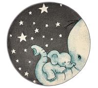 Bravich Blue Baby Elephant Kids Rug, 160cm Circle (5ft3) - Soft Anti-Allergic Childrens Rug for Bedroom, Playroom & Nursery, OEKO-TEX Tested, Non Shed Play Mat Rug