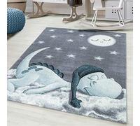 Bravich Blue Dino Kids Rug, 120 x 170 cm (4ft x 5ft6) - Soft Anti-Allergic Childrens Rug for Bedroom, Playroom & Nursery, OEKO-TEX Tested, Non Shed Play Mat Rug