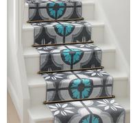 Bravich Blue & Grey Floral Tiles Hallway Runner Rug, Hessian Backed Flexible Stair Carpet Runner, Extra Long Length, Ideal for Stairs, Hallways & Kitchens 60x450CM (2'X15')